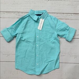 Janie and Jack Linen Button-Front Boys' Shirt in Aqua size 6